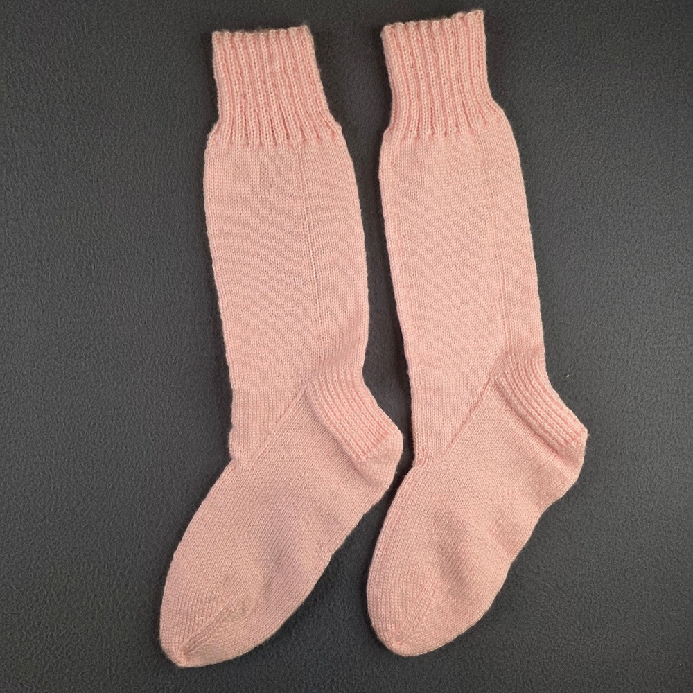 Handmade Bubblegum Pink Knit Crew Socks Womens Mid Calf Cottagecore Cozy